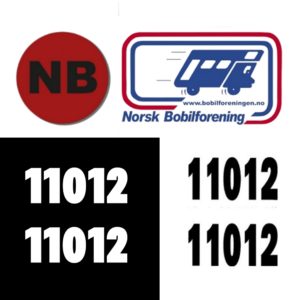 NB - Fullt sett. Medlemsnummer, Logo foran og bak til bobilen