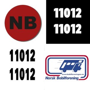 NB - Fullt sett. Medlemsnummer, Logo foran og bak til bobilen