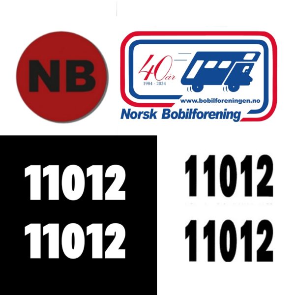 NB - Fullt sett. Medlemsnummer, Logo foran og bak til bobilen